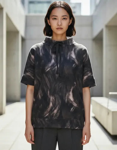 Buzo Manga Corta De Diseño Oversize M Gris Oscuro Estampado