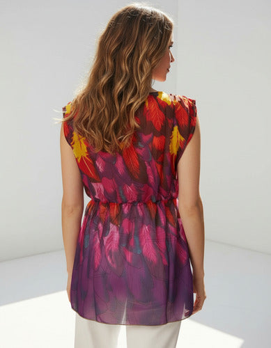 Blusa De Gasa Estampada Importada Fucsia Único