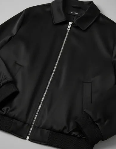 Campera Bomber Rasada Amplia Negro Único Liso