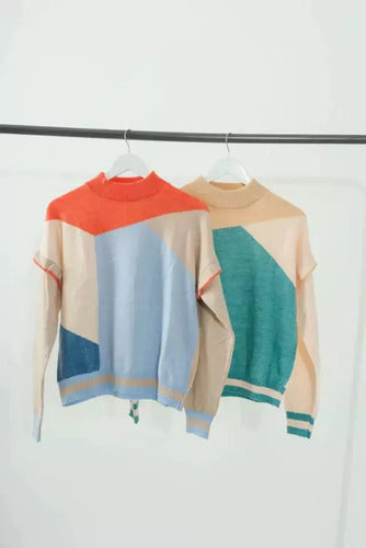 Sweater Pullover Tejido  Colores Volados Beige Colores Único