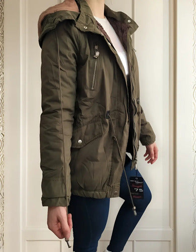 Campera Militar Parka  Forrada Importada  Verde Musgo S Liso