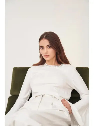 Sweater Tejido  Importado Mangas Oxford (543) Blanco Unico