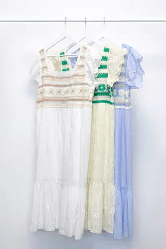 Vestido Importado Crochet  Boho Broderie Beige L