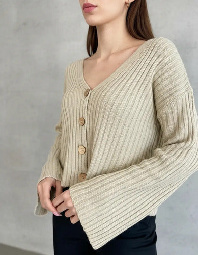 Cárdigan Saco Saquito Oxford Beige Liso Unico