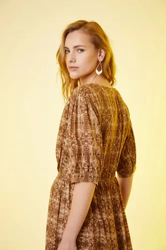 Vestido Largo De India Estampado Boho Marrón Estampado Xl