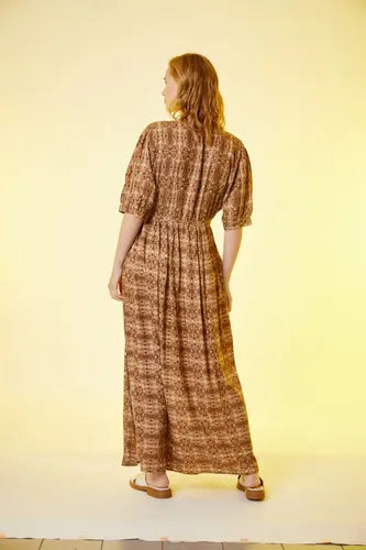 Vestido Largo De India Estampado Boho Marrón Estampado Xl