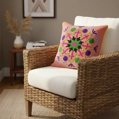 Funda De Almohadón Bordada Importada India 45 X 45