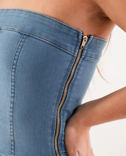 Mono Enterito De Jean Largo Strapless Elastizado