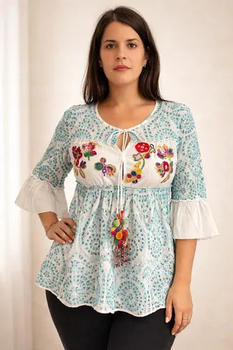 Blusa Camisa Bordada Importada Boho Amplia Blanco Bordado Unico