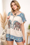 Blusa Remera Elefantes Importada Talle Grande Beige Único