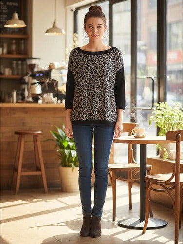 Sweater Con Lurex Animal Print Talle M Ag Store Negro Animal Print M
