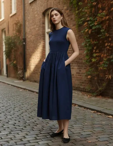 Vestido Largo Sin Mangas Combinado Con Ribb Y Poplin