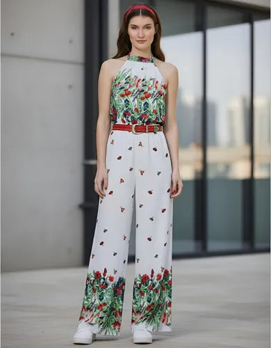Enterito Mono Monopantalon  Estilo Boho Folk Blanco M