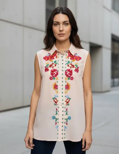 Blusa Camisa Importada Sin Mangas Bordada Estilo Vars