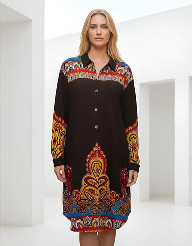 Camisa Vestido Largo Lanilla Importado Mandalas Estilo Boho
