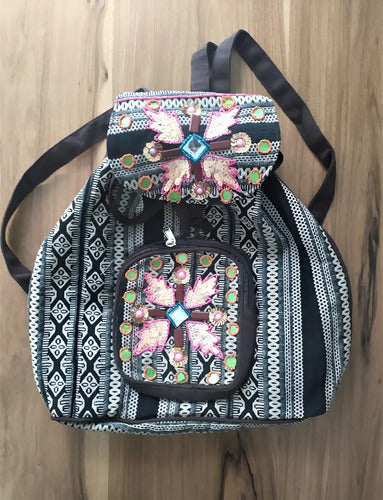 Mochila Bordada Estilo Folk Lentejuelas