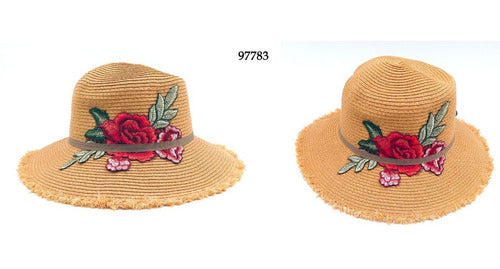 Gorro Sombrero Boho Bordado Importado  Marrón Claro U