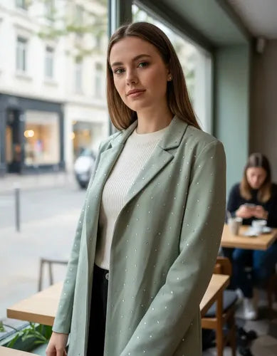 Saco Blazer Con Hotfix Verde Claro Liso Único
