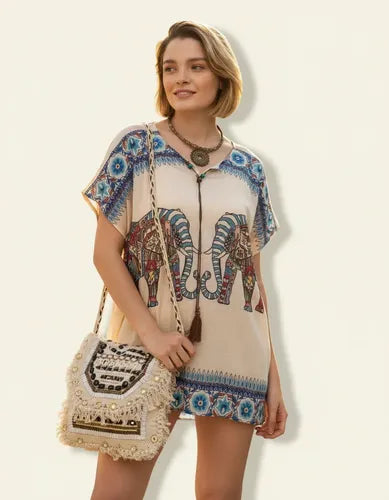 Blusa Remera Elefantes Importada Talle Grande Beige Único