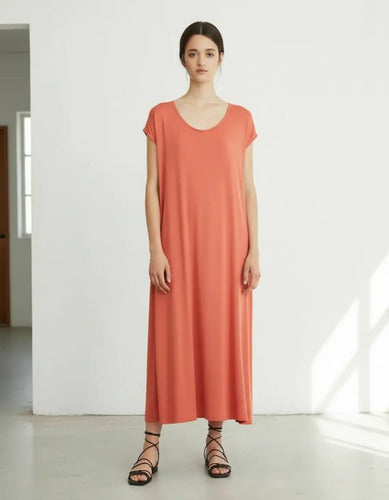 Vestido Largo De Modal Básico  Con Bolsillos Amplio Lila Único