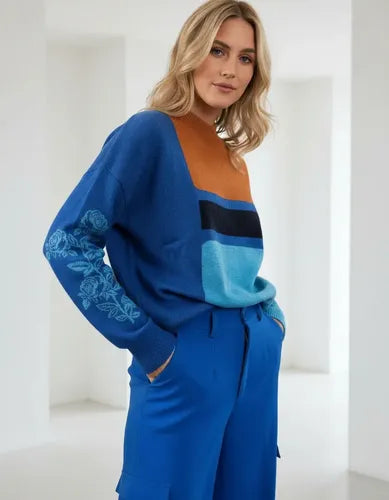 Sweater Pullover Cololes Tejido   Azul Geométrico Único