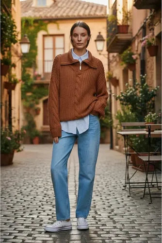 Sweater Tejido Importado X03 Marrón Liso Único