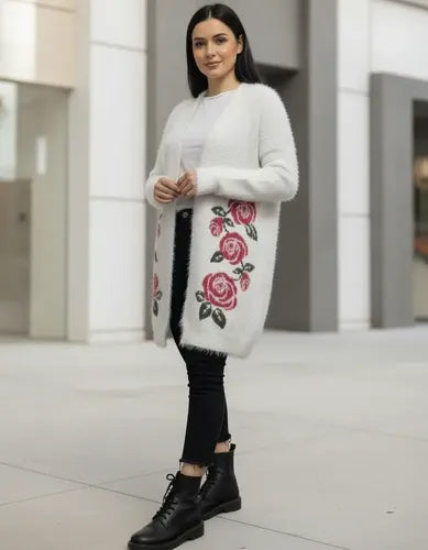 Saco Cardigan  Tejido  Peludo Pelo De Mono