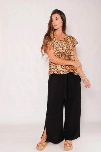 Pantalón Palazzo De Rayón Talle Grande Negro Liso Xxl