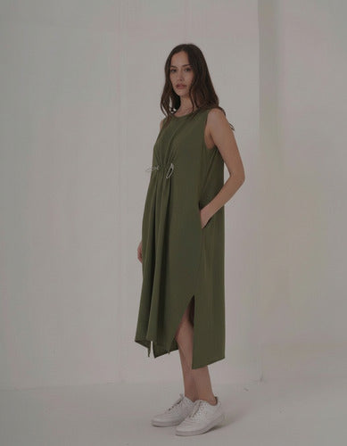Vestido De Lino Midi Gris Oscuro Lisa Único