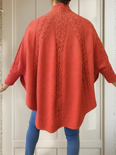Poncho  Sweater Tejido Grueso Grande Importado Terracota Liso Único