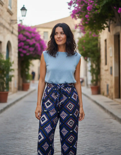 Pantalón De Lanilla Estampado Azul Estampado M