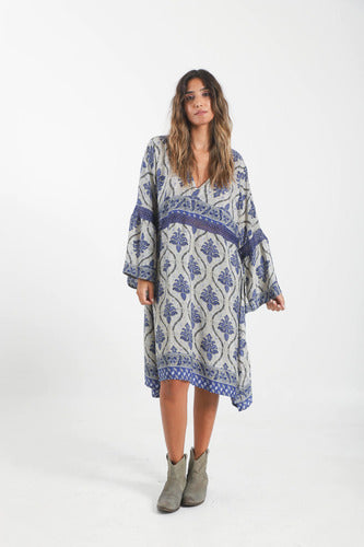 Vestido De Seda Hindú Y Puntilla Mangas Oxford Midi