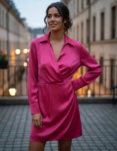 Vestido Corto De Seda Manga Larga De Fiesta Noche