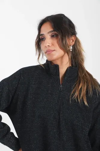 Buzo  Oversize Con Frisa Único Negro Lurex
