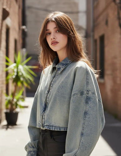 Campera De Jean Corta Modelo Amplio Oversize