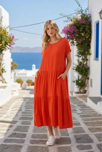 Vestido De Simil Seda Modelo Amplio