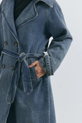 Trench Jean Tapado Denim Largo Sobretodo