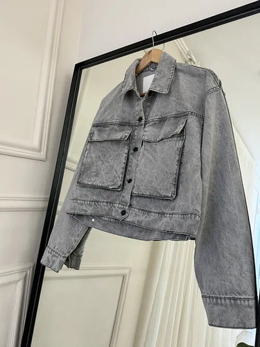 Campera Jean Cargo Denim Corta