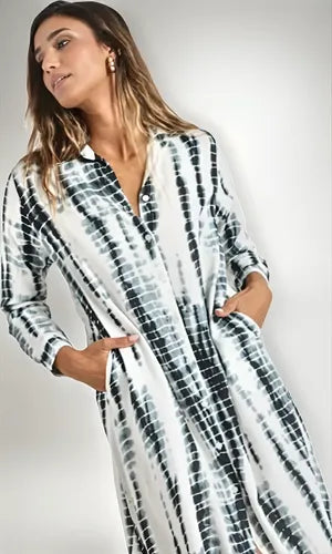 Vestido Largo Estilo Camisero Estampado Boho