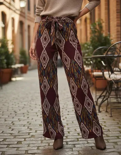 Pantalón De Lanilla Estampado Bordó Estampado M