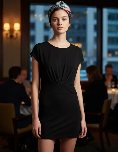 Vestido De Noche Corto Elastizado Negro Liso S