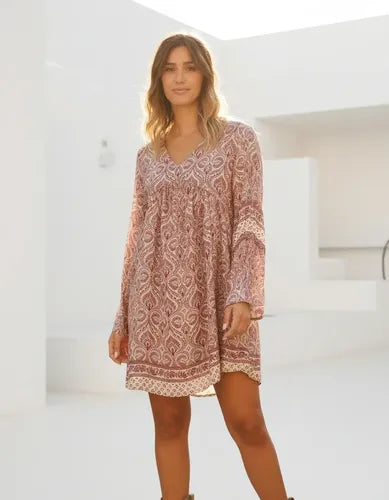 Vestido Corto De Seda Hindú  Mangas Oxford Modelo Amplio