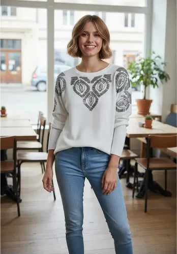Sweater Tejido Importado Amplio Hasta Xxl Cod. 315 Oversize  Blanco Liso U