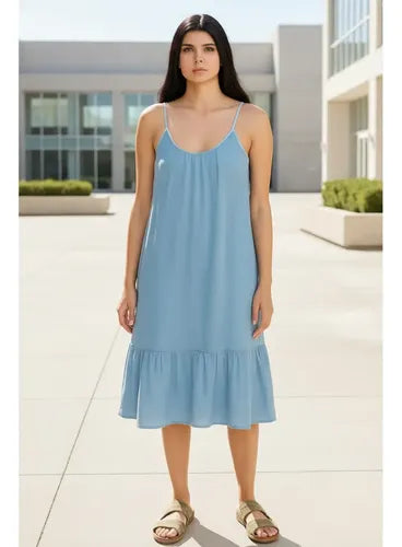 Vestido  Solero De Jean  Camisero  Denim Celeste L
