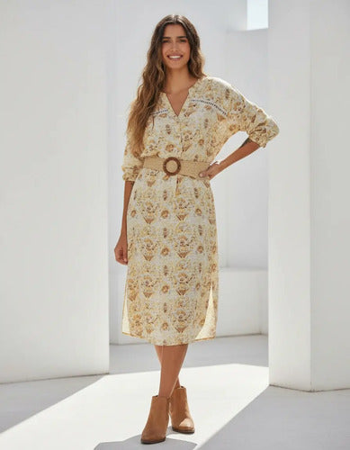 Vestido Túnica Manga Larga Amplio De India Estampado