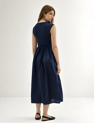 Vestido Largo Sin Mangas Combinado Con Ribb Y Poplin