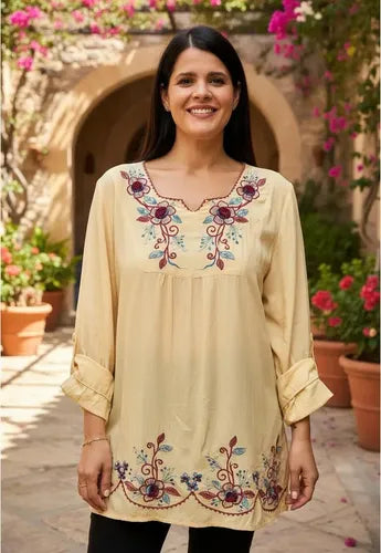 Blusa Larga Tunica Camisa Importada Talle L  Crema L