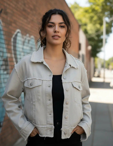 Campera De Gabardina Desflecada Modelo Amplio Beige 42 Lisa