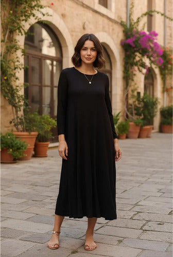 Vestido Morley Largo Básico Con Bolsillos Talle Amplio