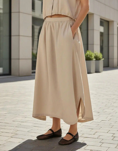 Pollera Falda Larga De Sire Tipo Parachute Modelo Amplio